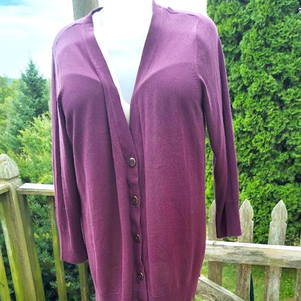 Avenue Sweater Collection Plus Size 26/28 Plum Cardigan - Acrylic Button Down